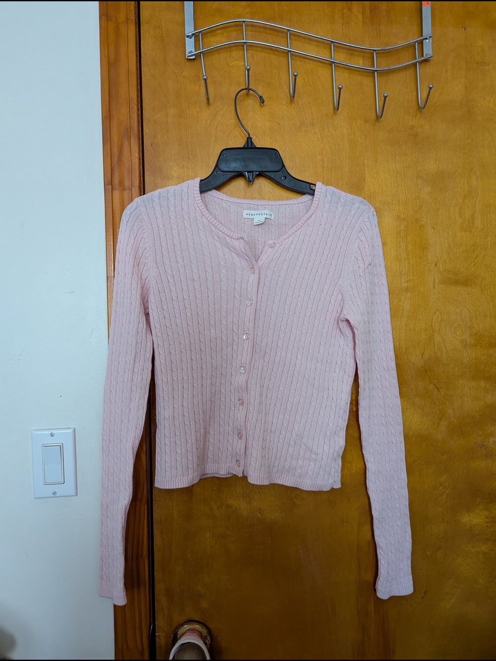 [Teen's] Pale Pink Cable Knit Button Cardigan